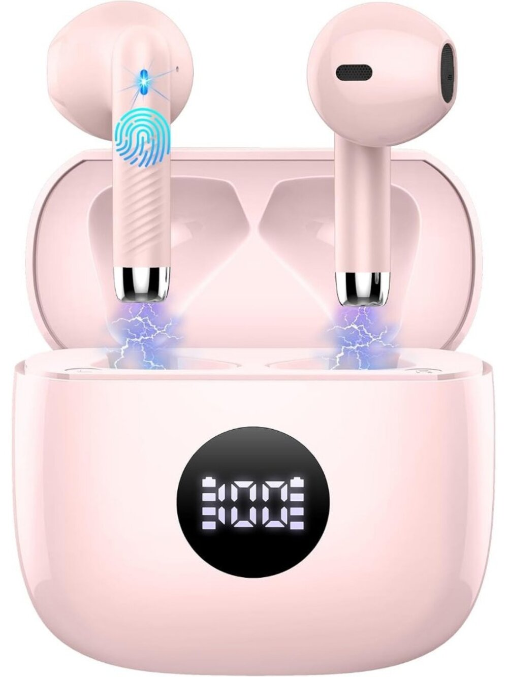 Wireless Pink LED Power Display Bass Stereo 40H Playback Bluetooth 5.4 Earbud